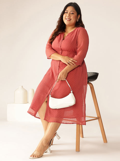 Plus Size Mauve Dobby Chiffon Self Design A-line Kurta